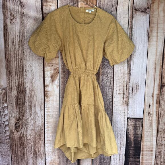 Madewell Dress Puff-Sleeve Tiered Mini XS Boho Cottagecore Minimalist Fall - Picture 1 of 9